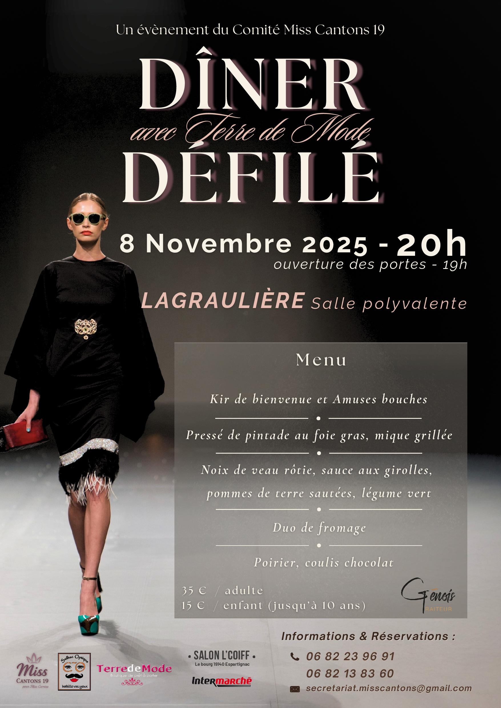 TERRE DE MODE s'associe à Miss CANTONS 19 lors du dîner défile le 8 NOVEMBRE 2025 à LAGRAULIERE. Réservations au 06.82.23.96.91  TERRE DE MODE s'associe à Miss CANTONS 19 lors du dîner défile le 8 NOVEMBRE 2025 à LAGRAULIERE. Réservations au 06.82.23.96.91
